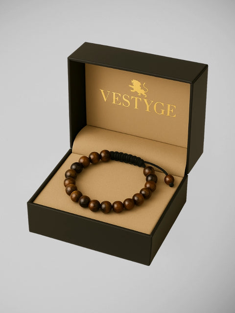 Pulseira Masculina Olho de Tigre com Pedras Naturais e Cordão Ajustável