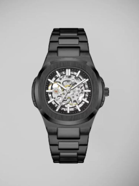  Relógio masculino Orion preto com mostrador texturizado e pulseira de aço escovado